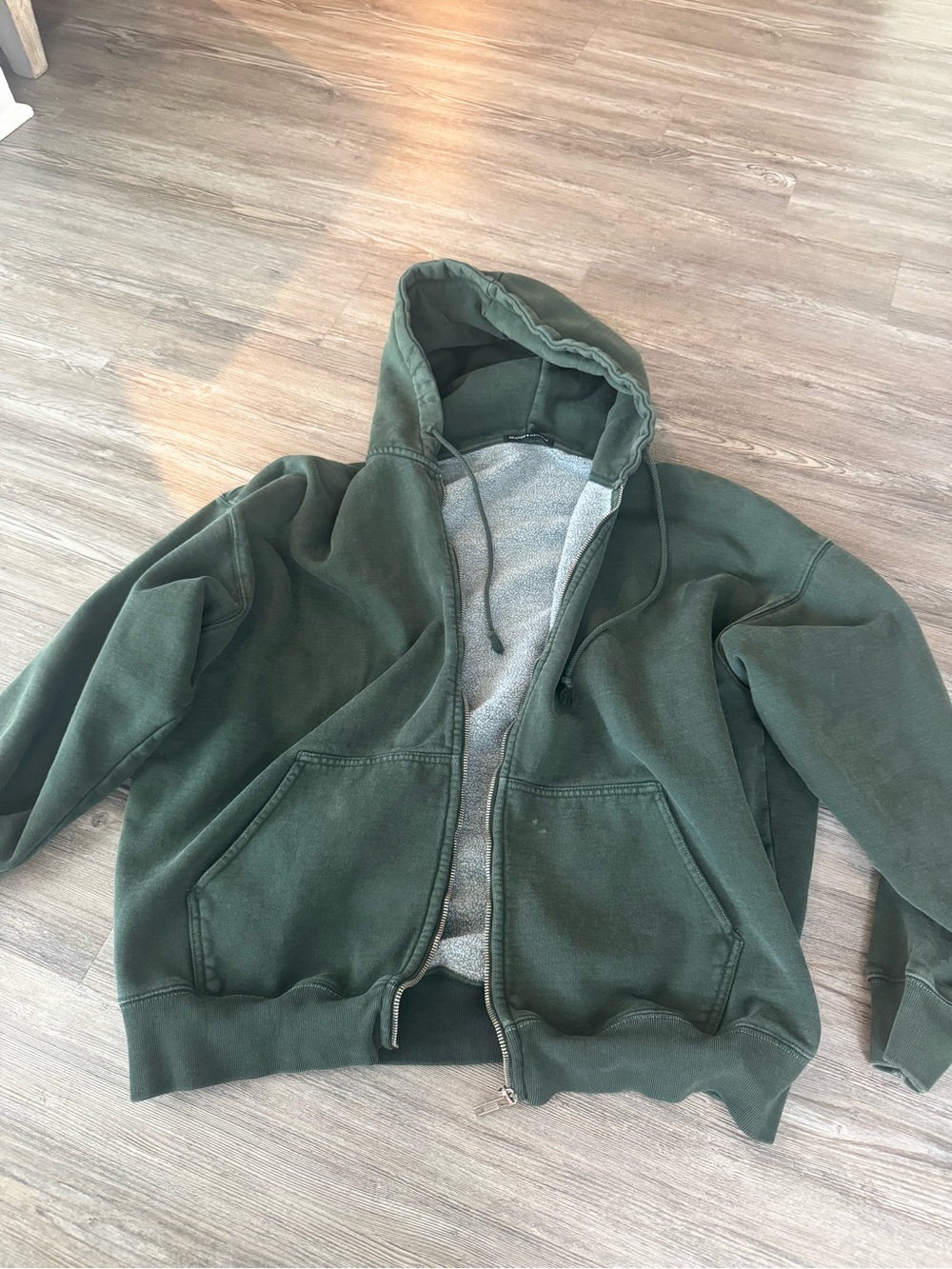 Brandy Melville Men's Dark Green Full-Zip Hoodie